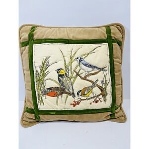 VTG Soft Corduroy Velvet Quilted Square 14" Throw Pillow Birds